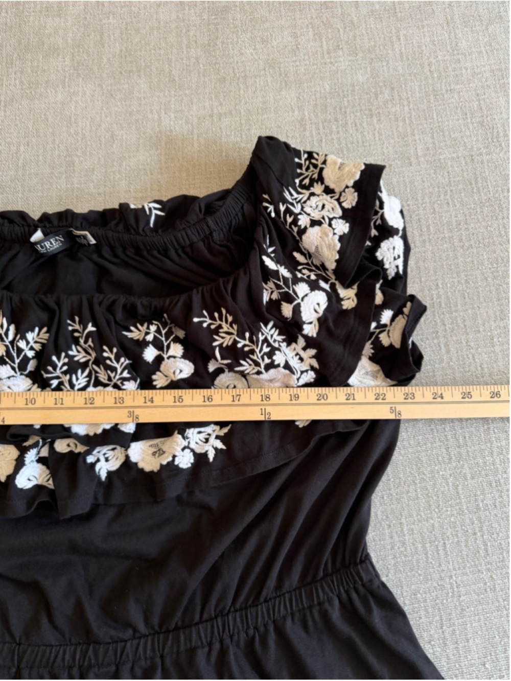 Lauren Ralph Lauren black and white off-the-shoulder embroidered ruffle top XXL - Picture 7 of 10